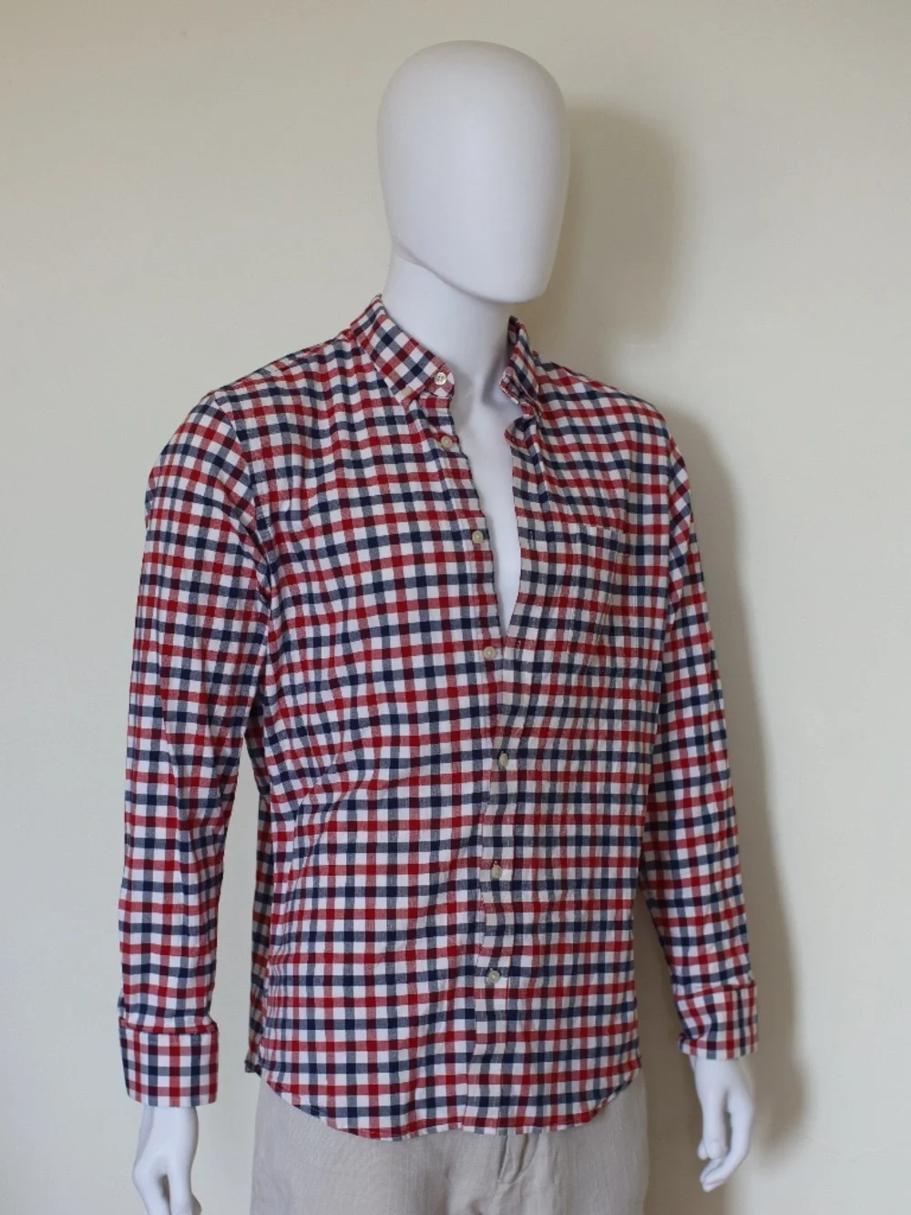 Stylish Vintage Banana Republic Blue, Red and White Plaid Shirt with a Preppy Vi